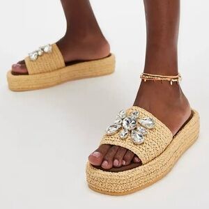 NEW Womens Size 8.5 Jeffrey Campbell Cabo Nights Embellished Raffia Sandals